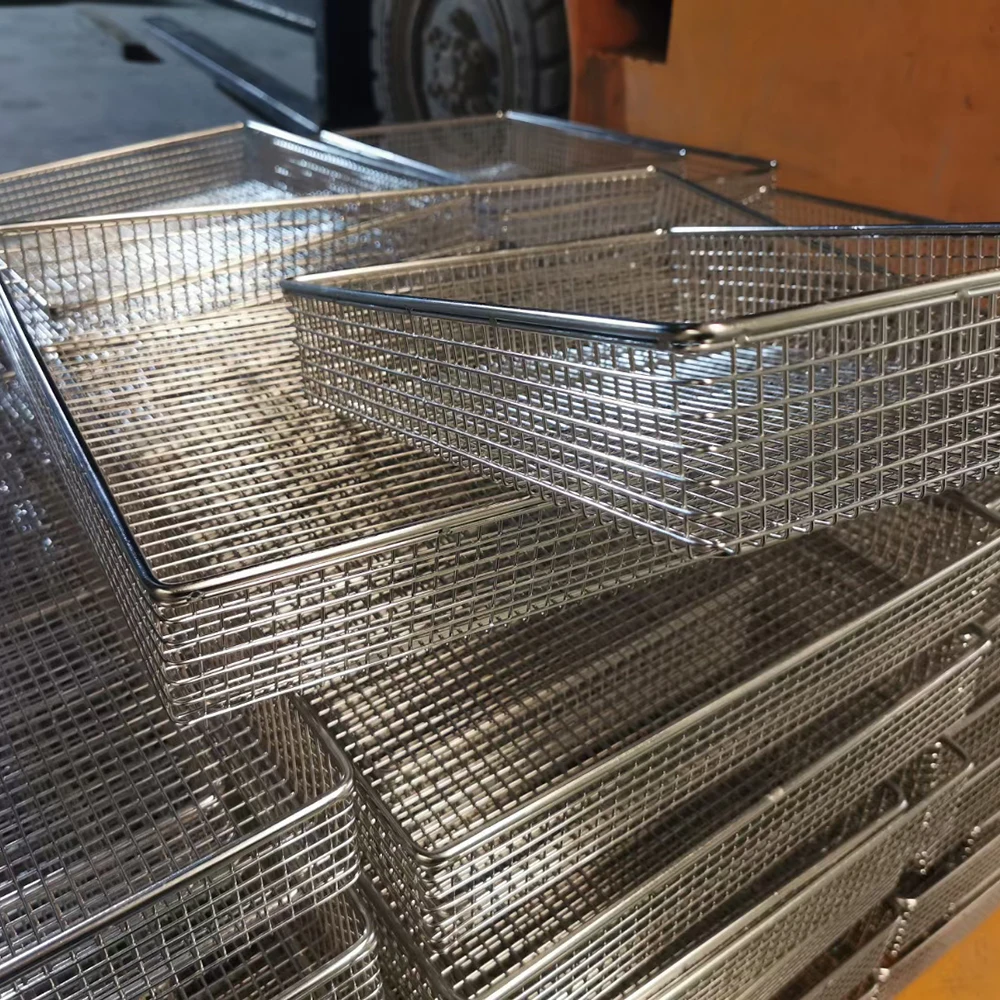 Stainless Steel 304/316 L Metal Wire Mesh Square Water Drop Drain Basket Kitchen Use Vegetables Fruit Washing Storage