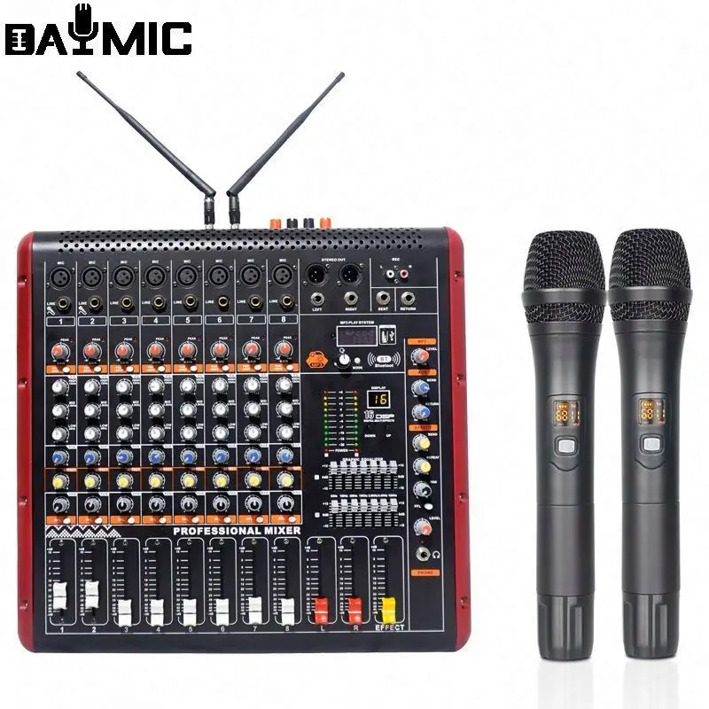 AOSHEN Профессиональный усилитель мощности микшер 2x350 Вт 8 канал 16 DSP с 2 беспроводными микрофонами USB для DJ караоке