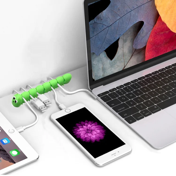 2020 Новый дизайн! Силиконовый органайзер для кабеля в форме гусеницы для рождественского подарка