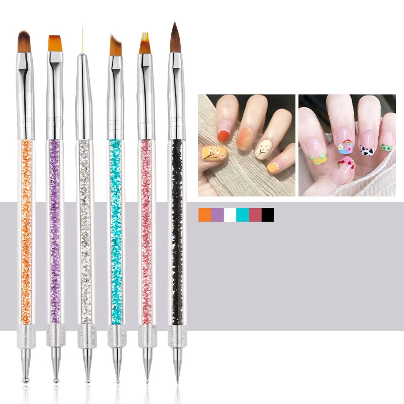 6PCS Double Ended Nail Art Brushes, Nail Art Liner Brushes Nail Art Dotting Pen Tools Set
