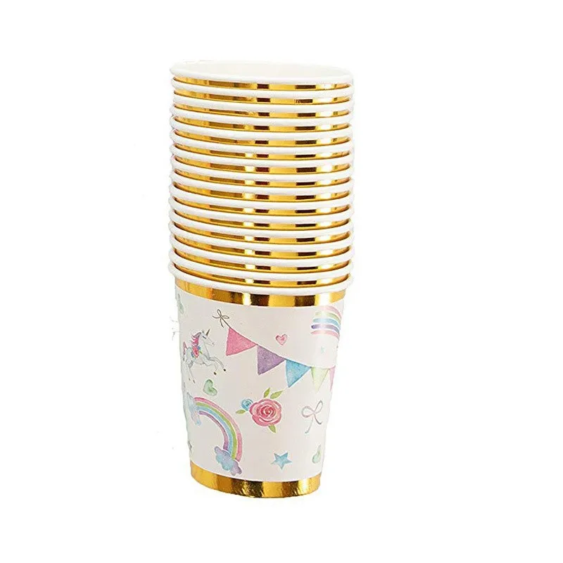 New Hot Stamping Unicorn Birthday Party Tableware Set 10pcs Holiday Supplies Disposable Paper Cups Plates