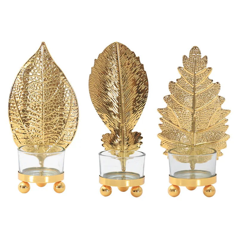 European Luxury Iron Golden Leaf Glass Holder Romantic Wedding Table Centerpiece And Jars For Desktop Decoration - Buy Luxury Ir