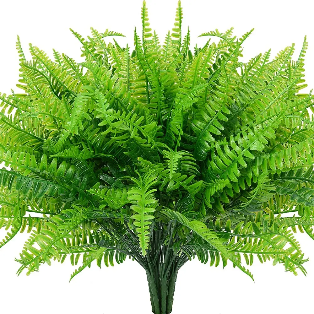 4pcs Green Artificial Ferns Plant Artificial faux Boston Fern Plastic Plants Bushes for Outdoor indoor decor UV Resistant