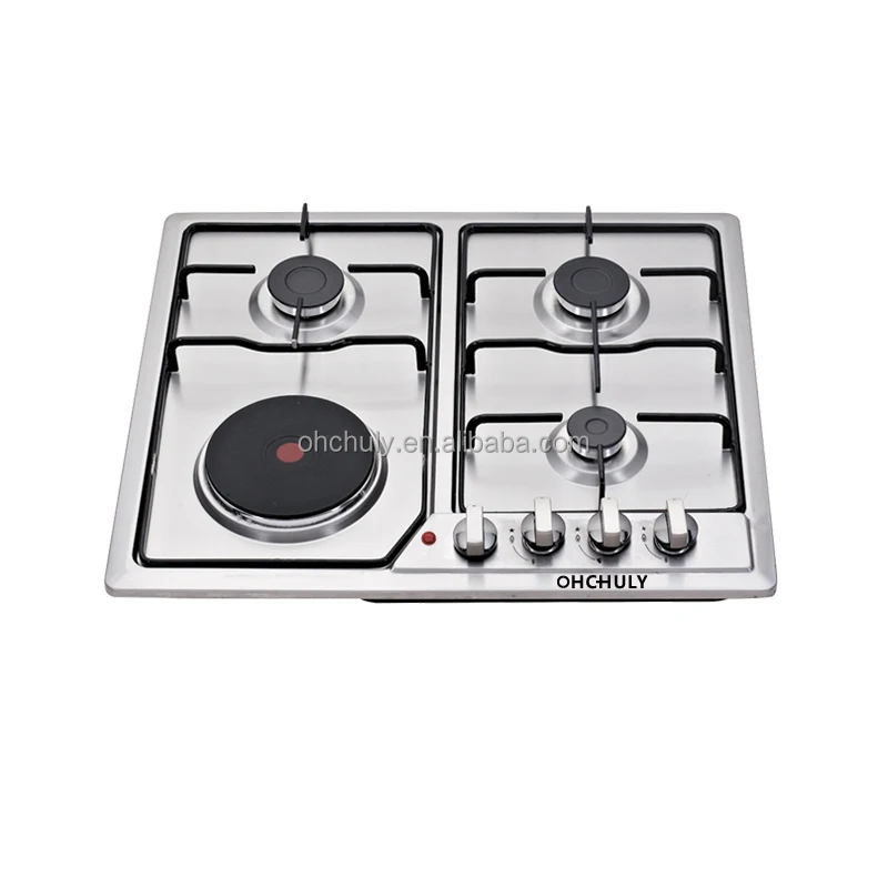 CE Approval Stainless Steel Gas Cooktop Ceramic Gas Hob 3 Burner  And 1 ceramic Built in Gas Cooking Stove