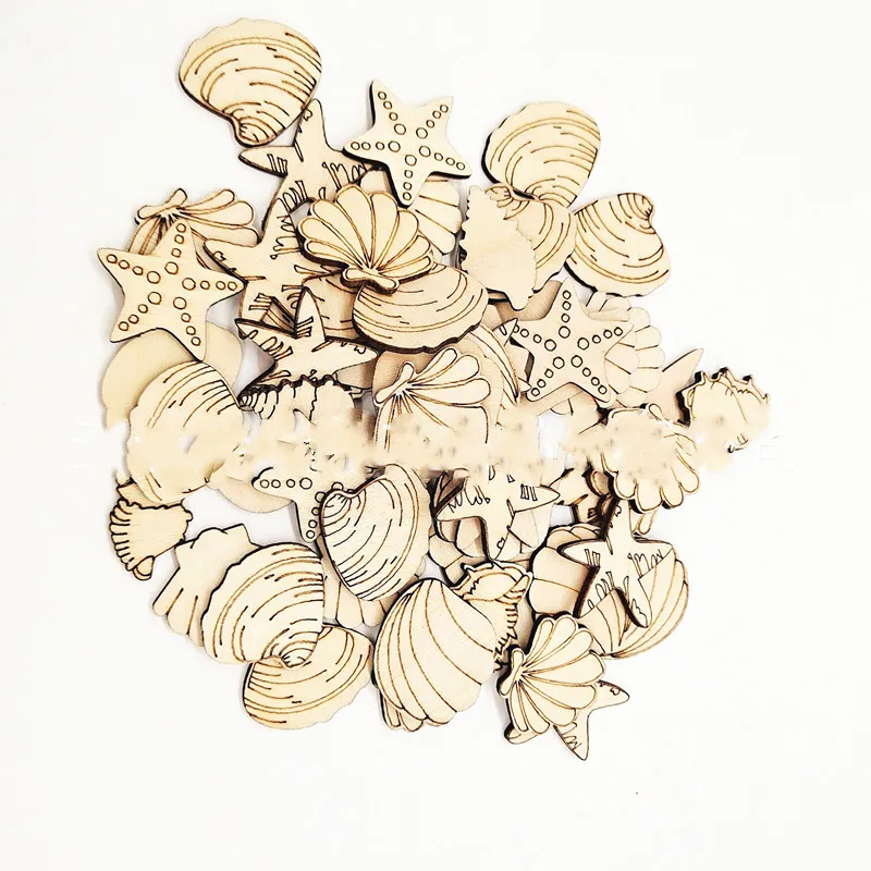 Ocean style wooden seashells, mermaids, turtles, starfish, corals, handmade creative painted wooden pieces