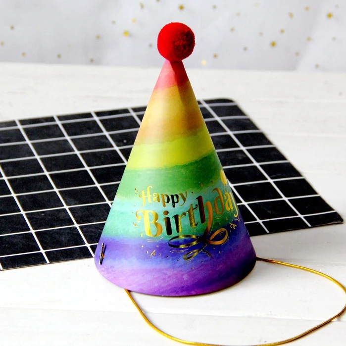 Paper Cone Colorful Funny Party Hat Rainbow Hairball  for Birthday Party recycled party Paper  hat