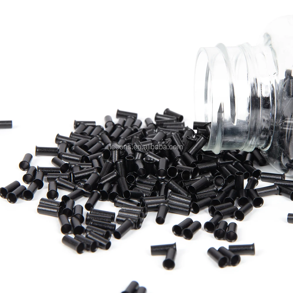 Leeons Black Color Pre Bonded Hair Extensions I Tip Hair Tool Flared Copper Tubes Micro Rings Pipes Beads