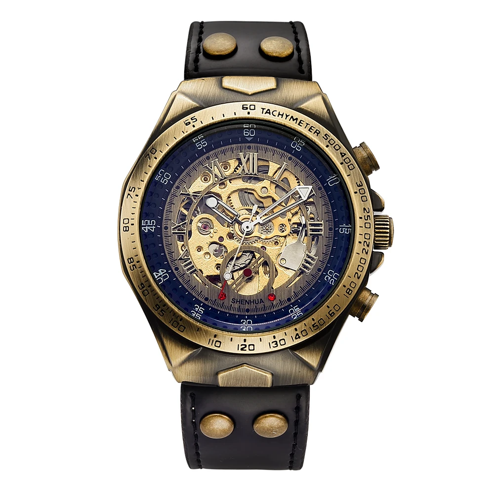 Shenhua Skeleton Watch Automatic Mechanical Transparent Self Winding Mens Watch