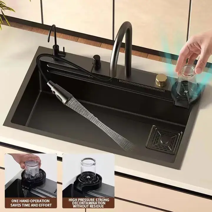 Черный лидер продаж Широкий водопад Скрытый кран для раковины кухонная раковина