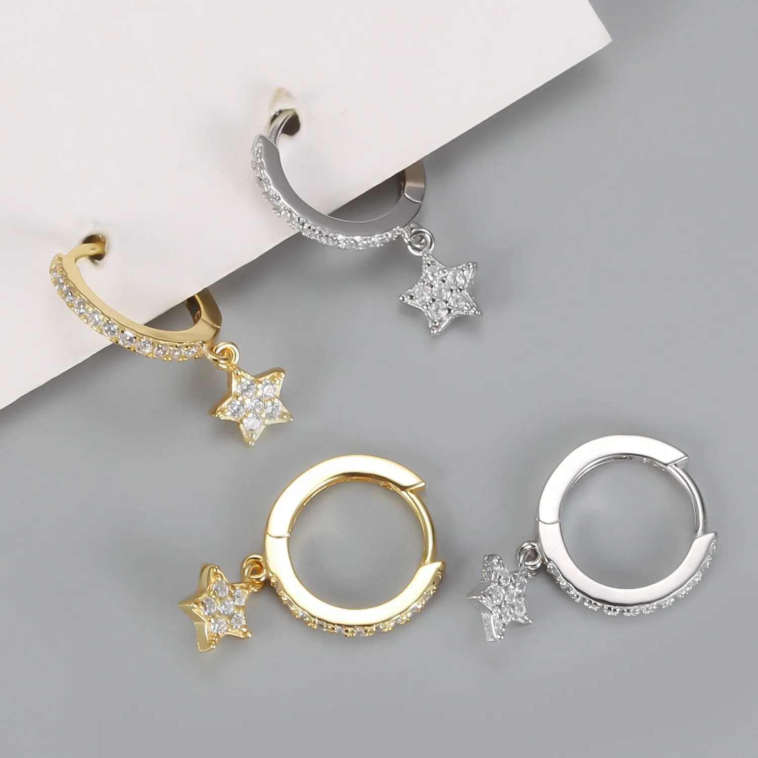 2022 fashion earrings jewelry 925 sterling silver star dangle earrings with small diamond hoop earrings women jewelry wholesale
