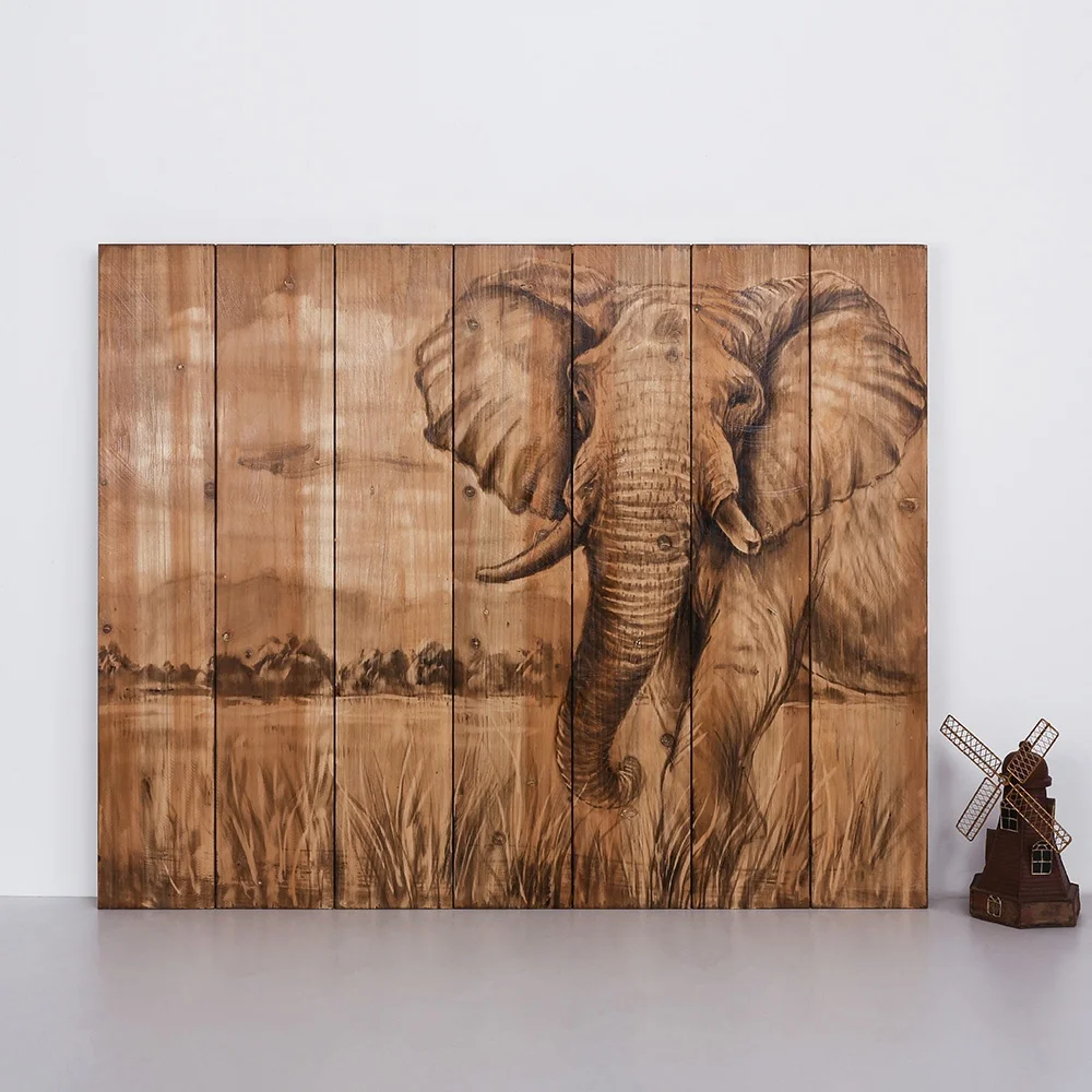 elephant carved wood plank wall art wood art print custom panels print custom