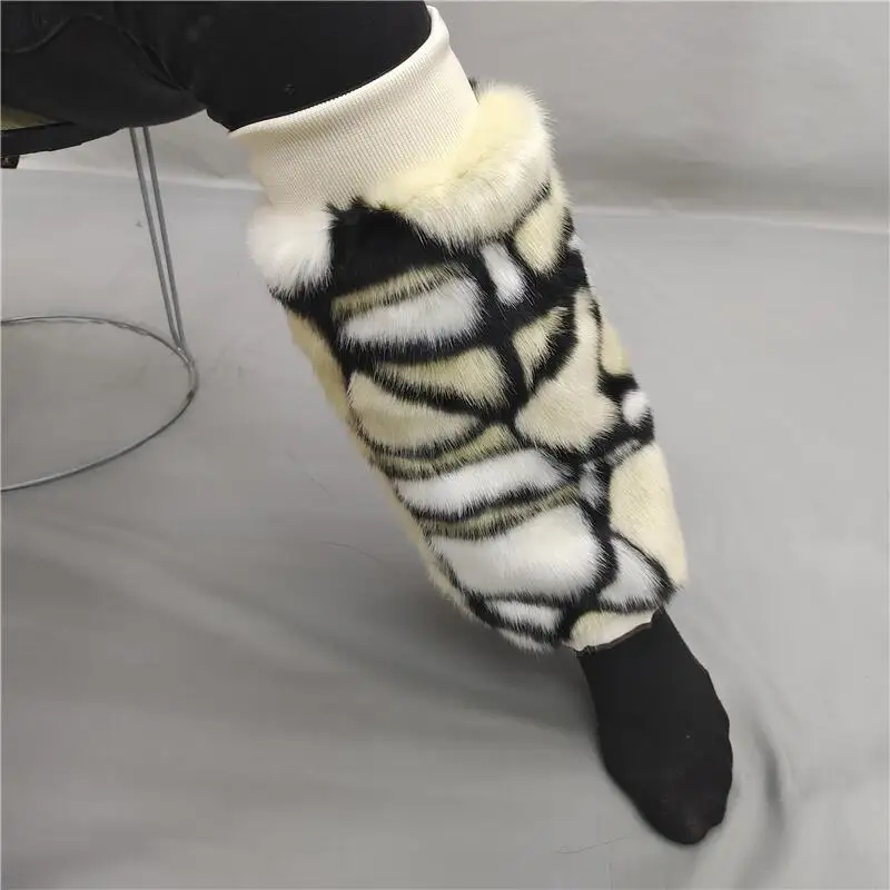 Solid Thick Fuzzy Faux Fur Leg Warmers for Women Custom Colorful Warmer Winter Fur Knee-high Boot Cover Socks