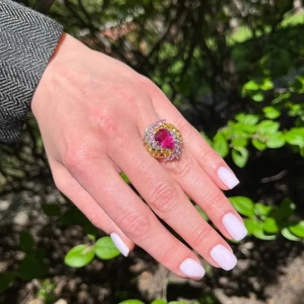 925 Sterling Silver Rings With Luxury Pink Sapphire Water Drop Colorful Zirconia Jewelry Ring Promise Engagement Wedding Ring