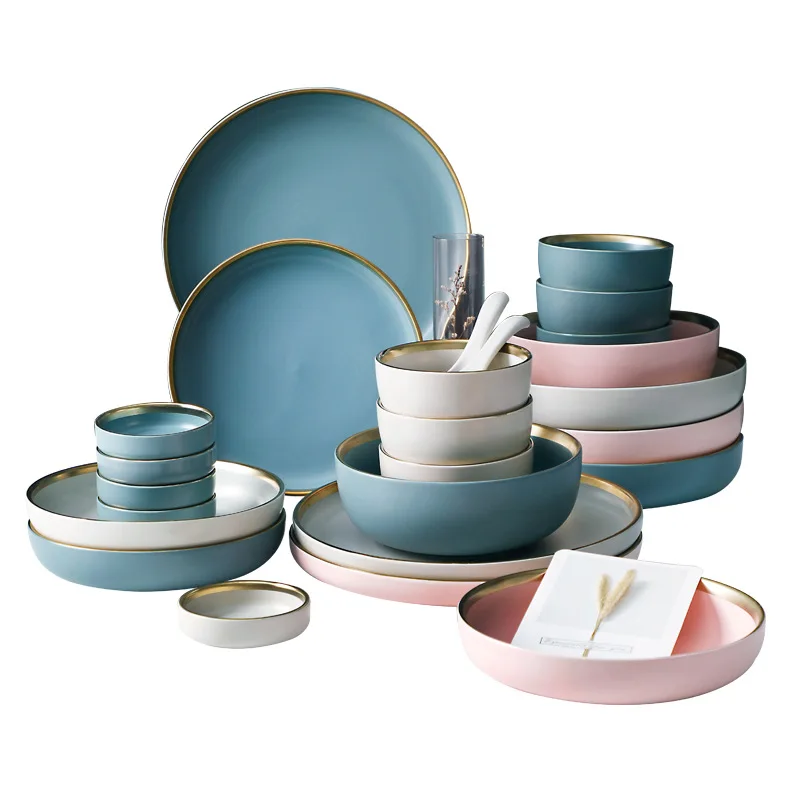 
Simple European-style Phnom Penh Matt Blue Kitchenware Nordic Ceramic Tableware Set 