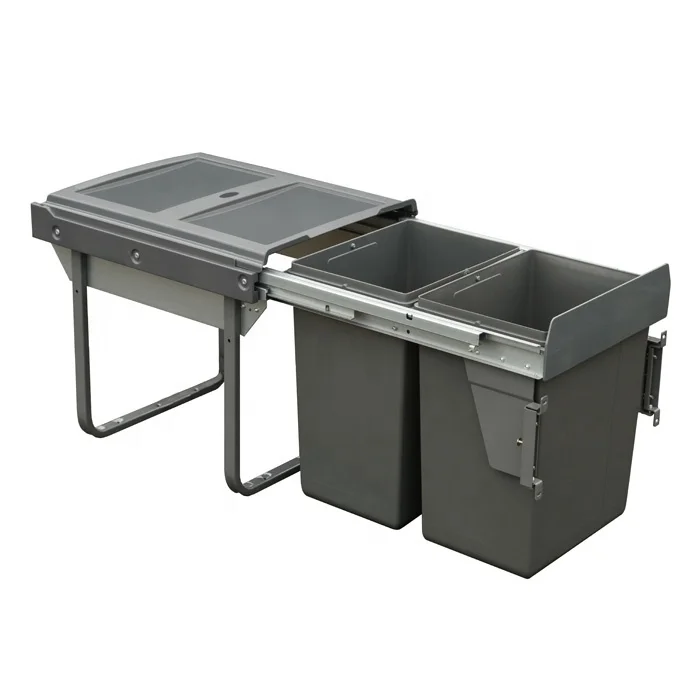 2X20L Concealed Door Mounted Twin Kitchen Bin Over Cabinet Waste Bin