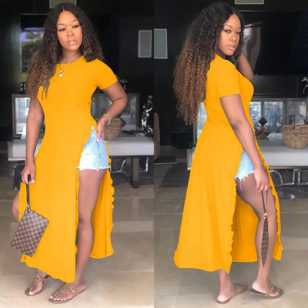 91010-MX76 сексуальные длинные женские платья с разрезом и оборками