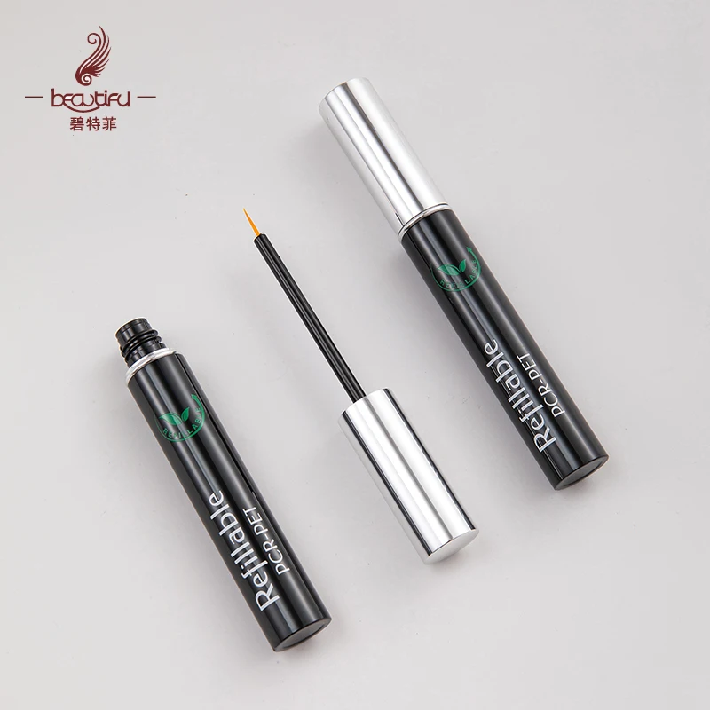 OEM empty repeatable cosmetic packaging 100% pcr 8ml luxury black silver refillable empty eyliner bottle eyelash serum bottles