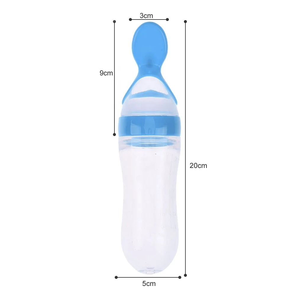 90ML Newborn Baby Feeding Bottle Squeeze Feeding Spoon Milk Cereal Bottle Baby Training Feeder Toddler Safe Silicone Supplies