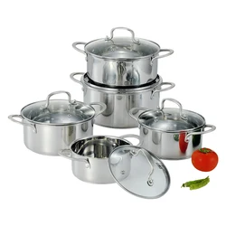 10PCS Casseroles Stockpots Cooking Pot Set Stainless Steel with Lids Kitchen Cookware Sets Chinese New Year Single Bottom 0.45mm