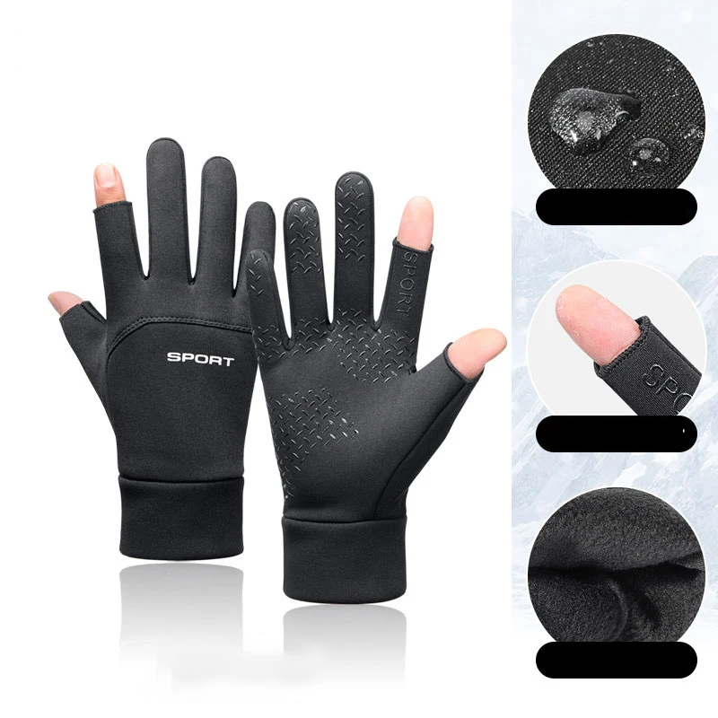 Black & Gray Winter Gloves with Touchscreen Functionality Water-Resistant PWeather Activities & Outdoor Sports Gloves