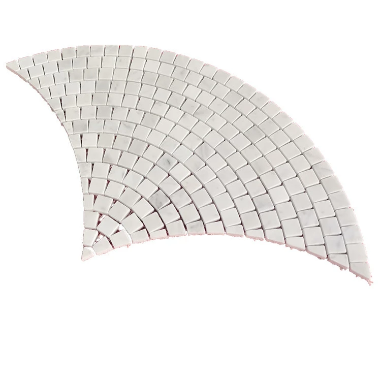 High quality Bianco Carrara White Fish Scale Scallop Fan Pattern Mini Mosaic Tile Honed