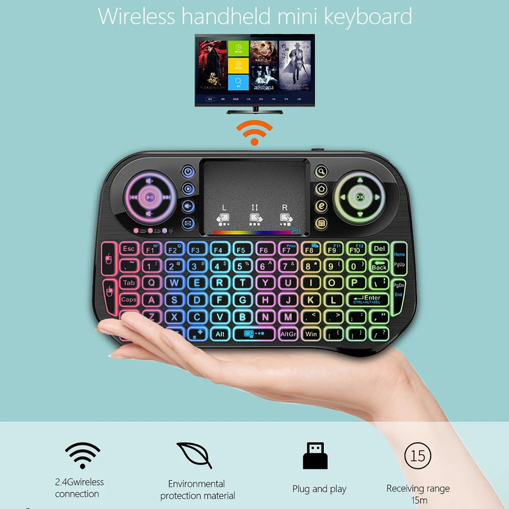 Низкая цена 7 цветов подсветки 2 4G Беспроводная мини-клавиатура A6 Air Mouse тачпад для Android Smart TV Box