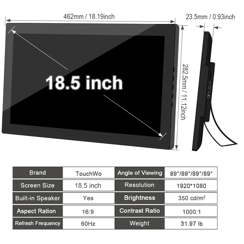 18.5 Inch Touch Monitor Touch Screen Embedded installation IP65 open frame rugged capacitive touch screen monitor