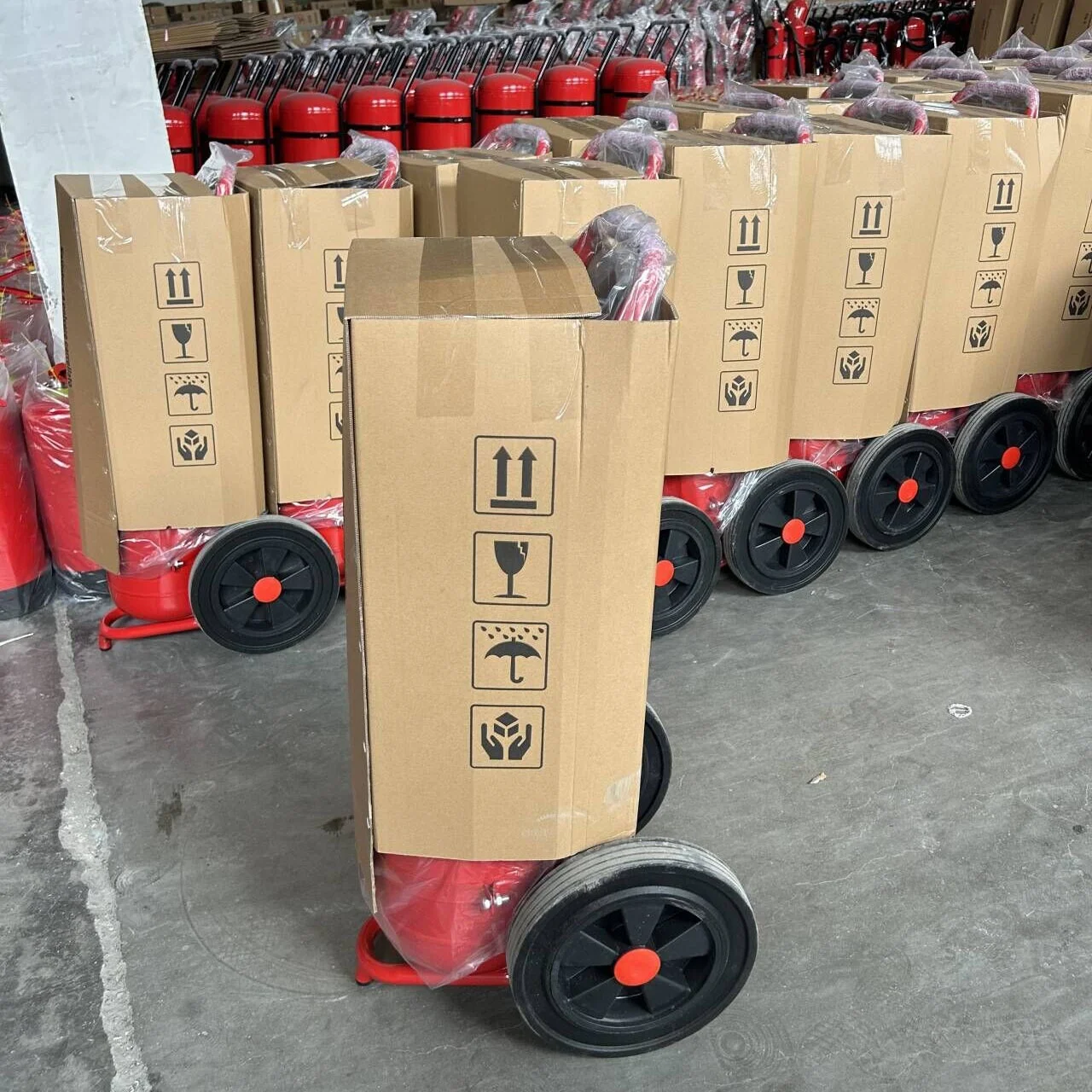 Safety Plus 25kg Wheeled abc Dry Chemical Powder Trolley Fire Extinguisher with Custom Label