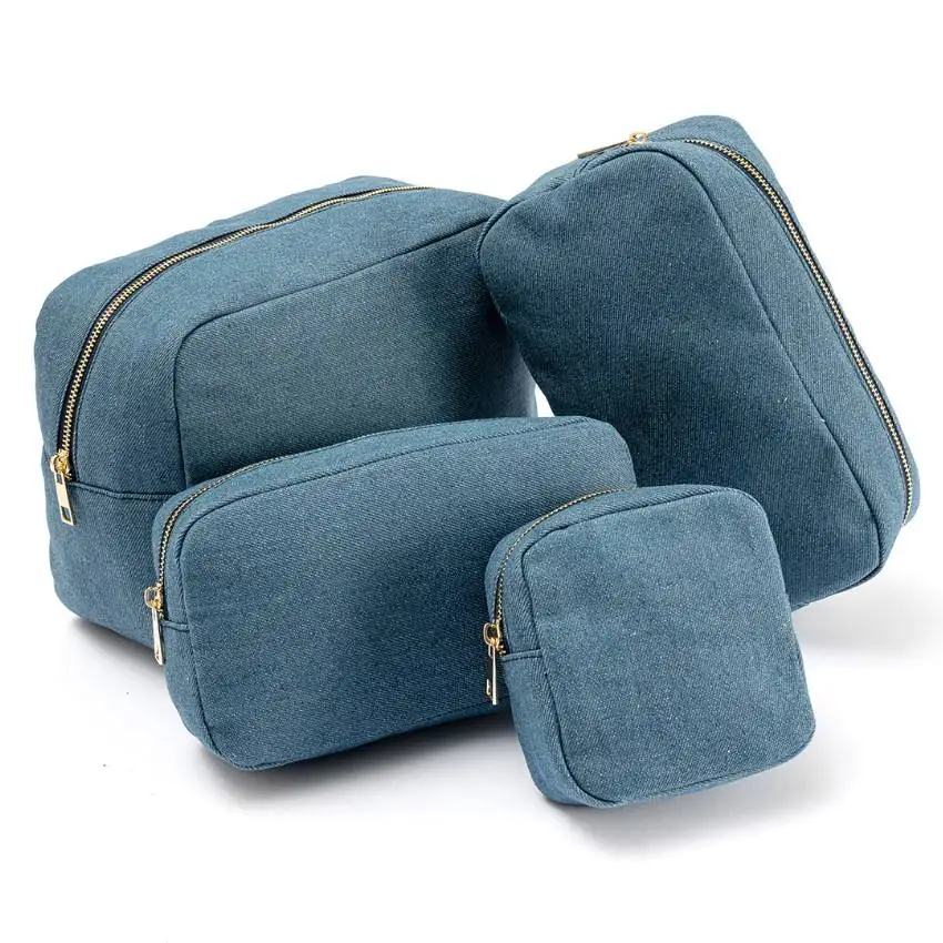 Kaijie Casual Vintage Denim Cosmetic Bag Portable Travel Stationery Storage with Zipper Closure Custom Logo Fashion Style Makeup