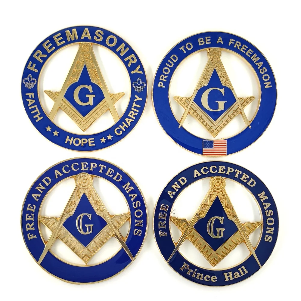 Freemasons металлический автомобильный значок Золотой и синий принц зал бесплатно принимается масонский автомобиль эмблема