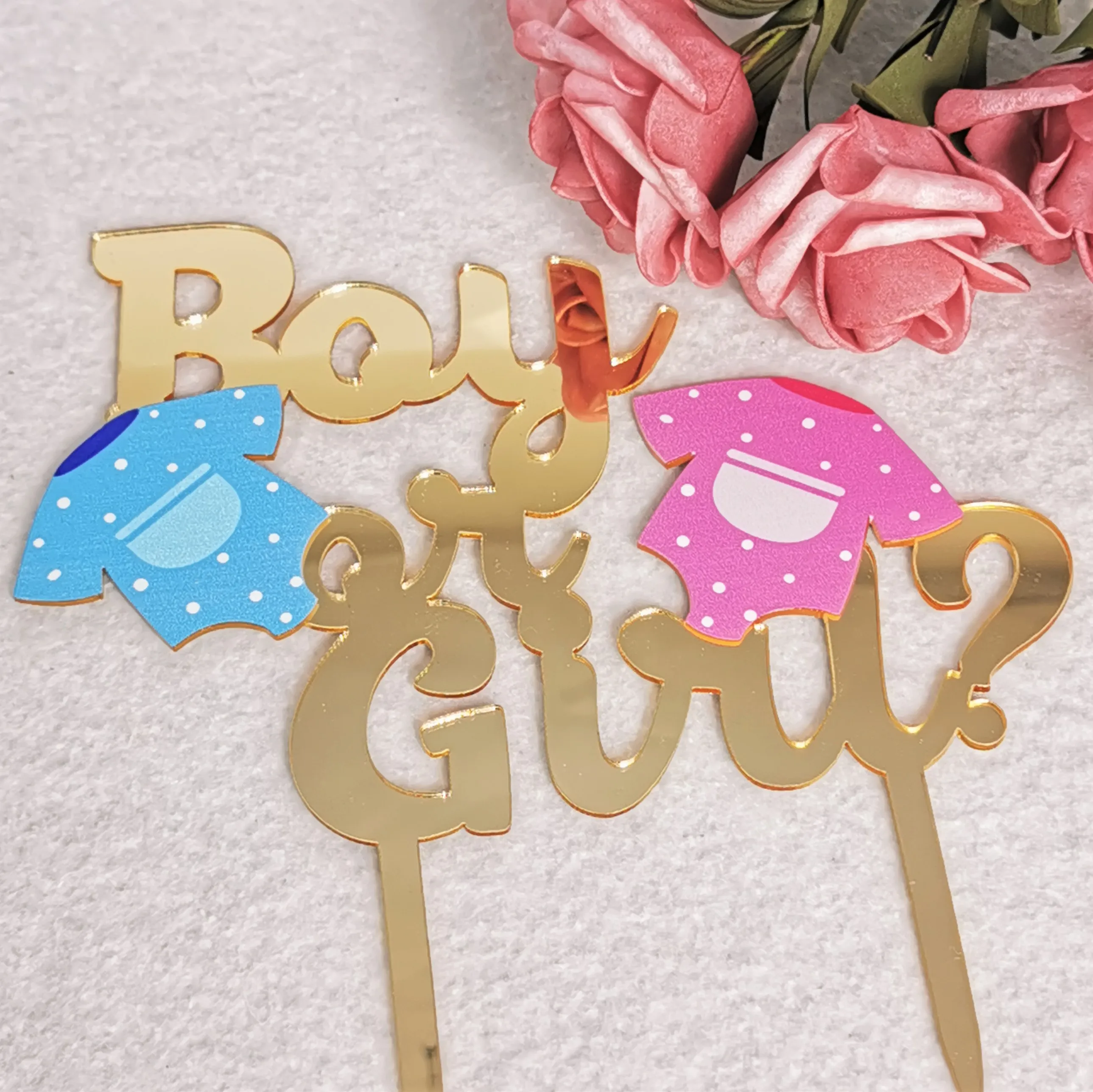 He or She Cartoon  3D Animal print Happy Birthday Acrylic Cake Topper