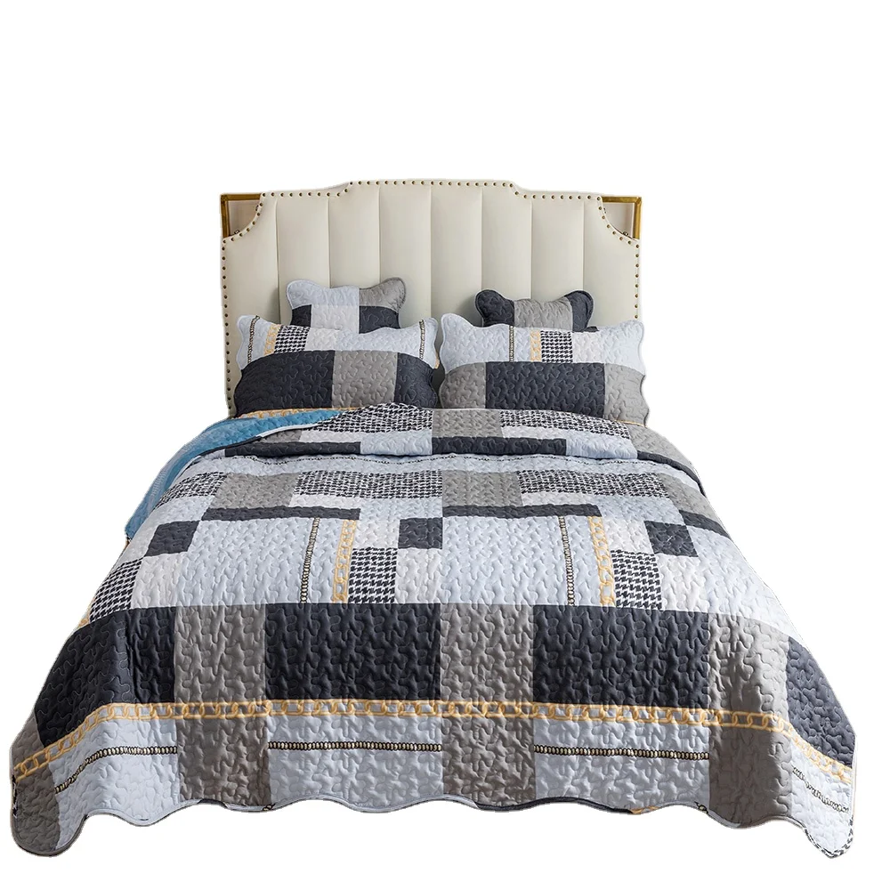 Недорогое стеганое покрывало из микрофибры и полиэстера с принтом для домашнего использования 4 наволочками размер King