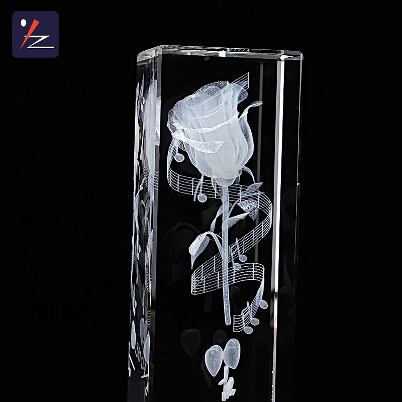 Perfect 3d laser carved crystal cube rose wedding souvenir guest gift crystal