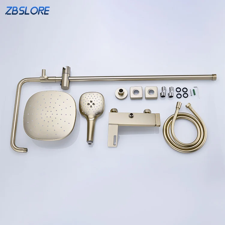 Modern Gold 3 in 1 Thermostatic Shower Column With Slide Rail And High Pressure Shower Head