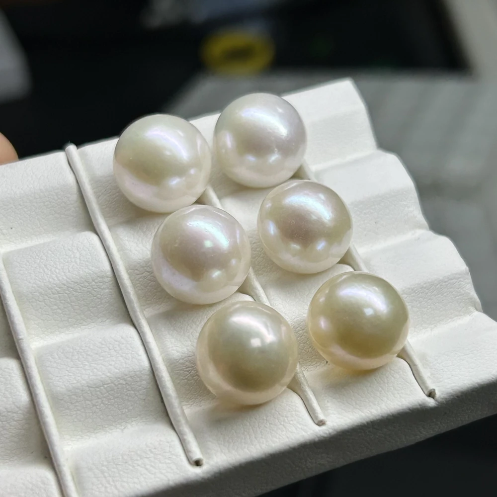 Big Size 12mm Natural Freshwater Pearl Half Hole Round White Beads for Earring