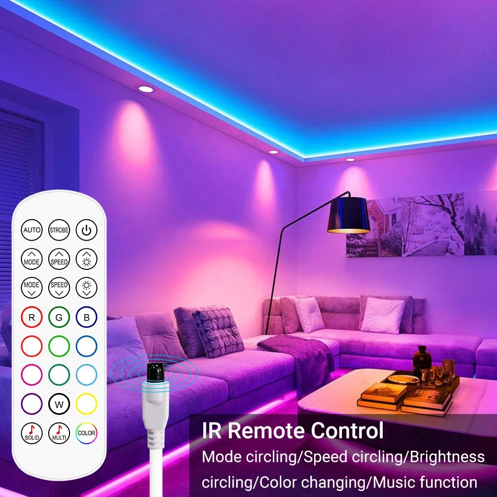 
LED Strip Lights 5M RGB Color Changing Dimming LED Lights For Home Kitchen Room Bedroom Dorm Room Bar with IR Remote DIY Mode 