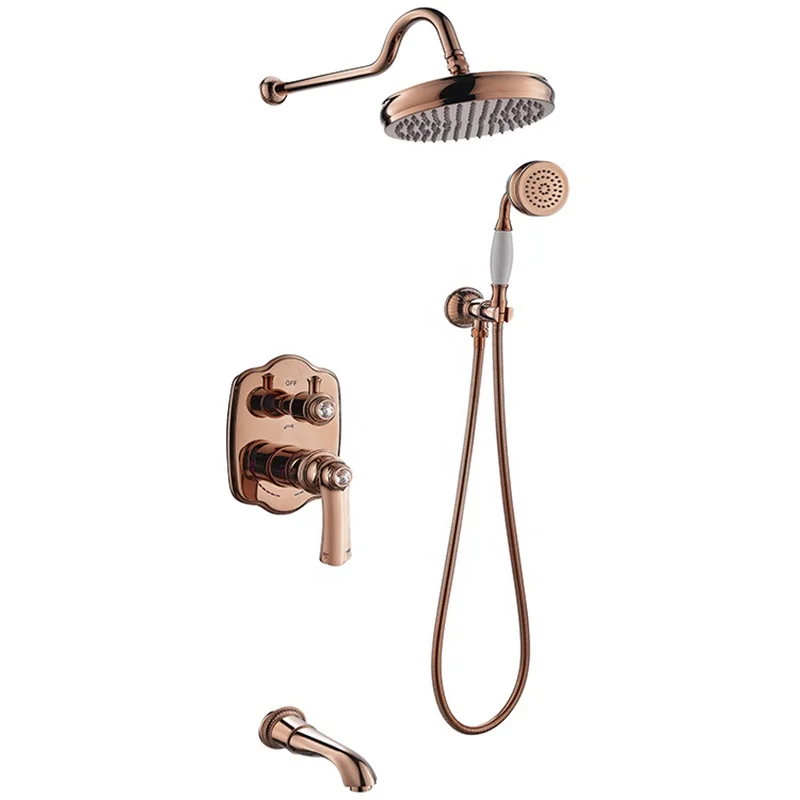 Classic Concealed Mixer Shower Set for Bathroom Brass Shower Set Bath Rose Gold Shower Mixer