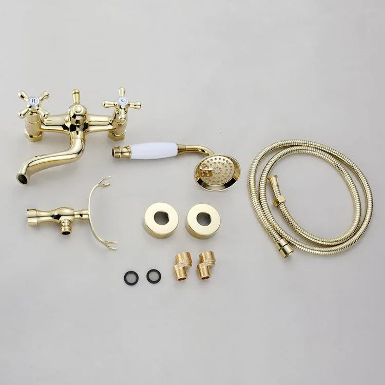 Vintage Copper Gold Bath Faucet Shower Set Double Handle Telephone Hot and Cold Faucet XR6092