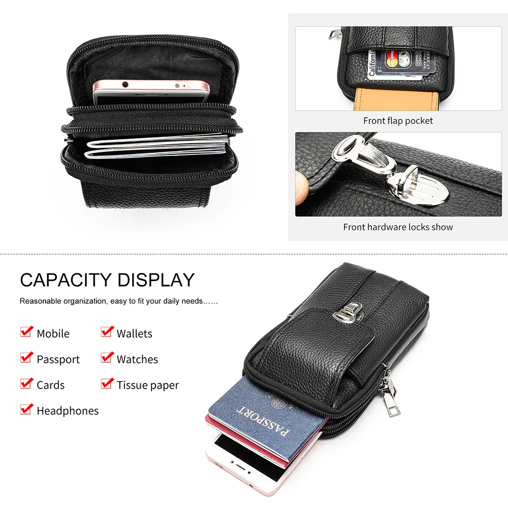 MARRANT Genuine Leather Men Crossbody Cell Phone Bag Travel Waist Pack Bags Pouch Belt Bag Leather Fanny Pack for Men