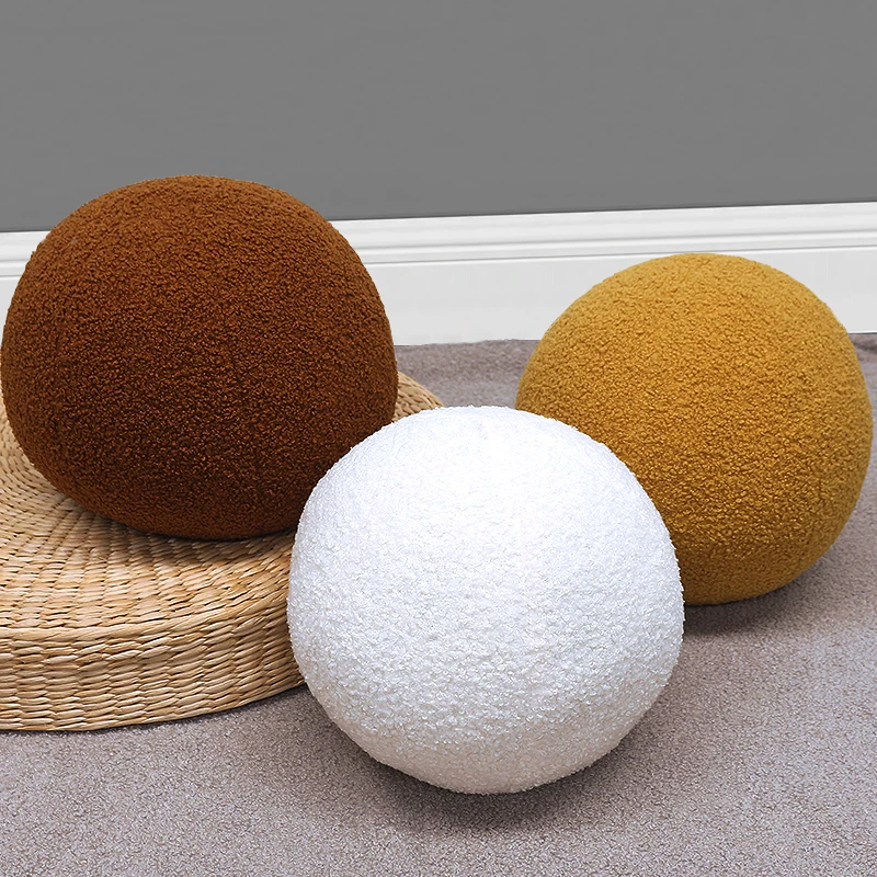 Best Selling Decorative Sphere Pillow Teddy Bear Fleece Fur Ball Shaped Cushions 25cm Wool Boucle Ball Throw Pillow For Sofa