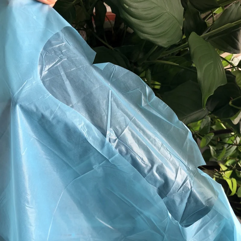 China Manufacturer Blue color use CPE material Long Sleeve Disposable CPE Isolation Gown 50 gsm