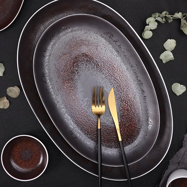 hotel dinnerware rust stoneware telle banquet platter catering serving ceramic porcelain charge plates  dinner dishes