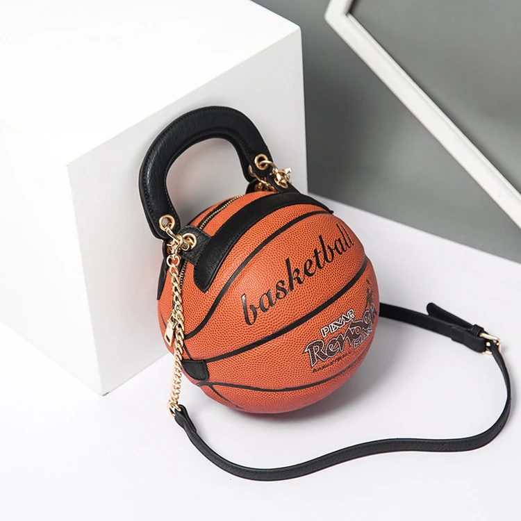 New wholesale custom Round Basketball Shaped bags Fashion large black basketball chain purse women