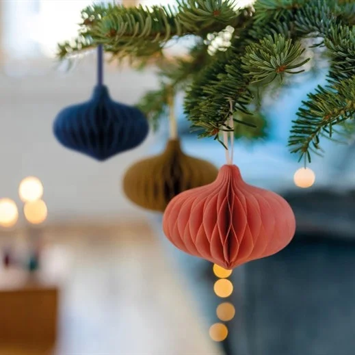 Paper Handmade Onionl Decorations With String Ornament Honeycomb Foldable Wedding Mall, Christmas Tree Window Display Decoration