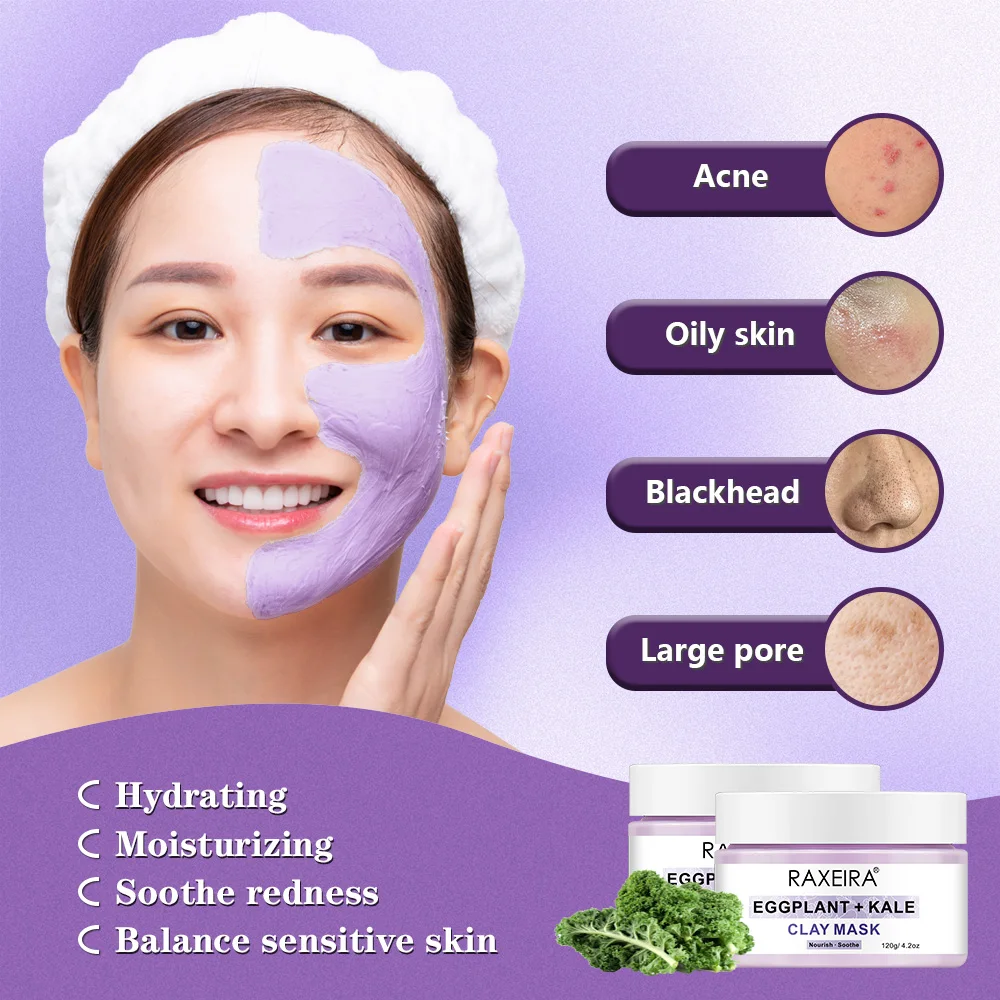 Wholesale Organic Eggplant Kale brightening face mask clay mask for face Pore cleaning