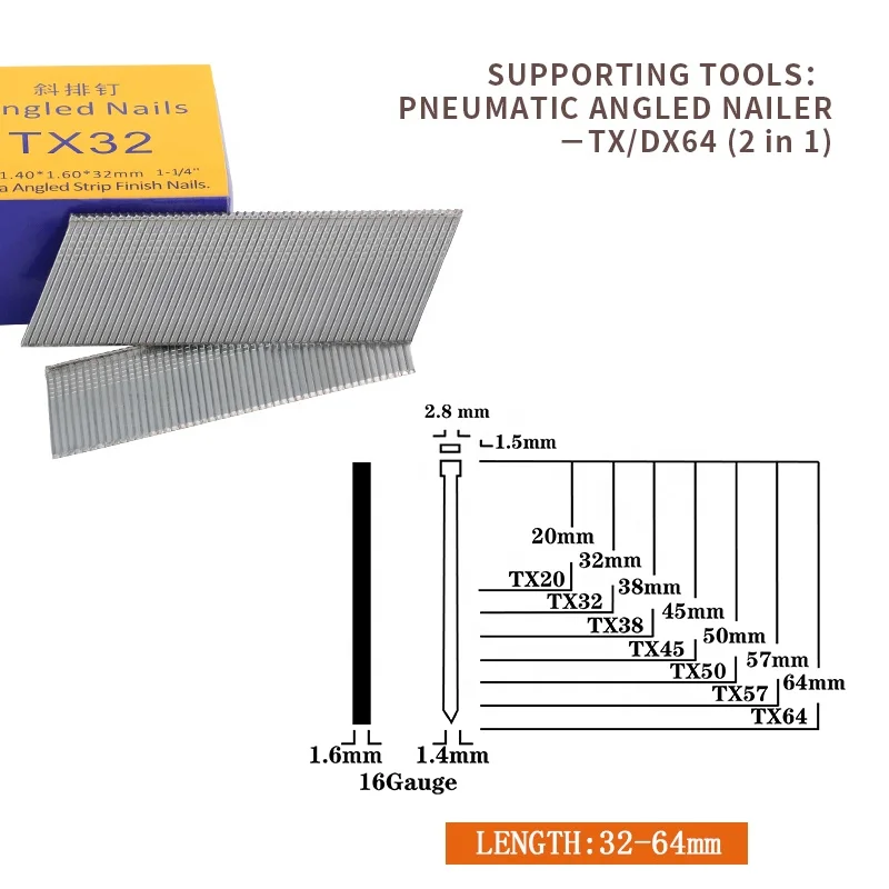 XINYI 20 Degree TX angled finish nails 16Gauge 20-64mm wooden nail