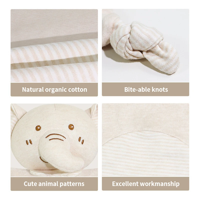 Beige stripe yarn blank bear head 100% organic cotton flannel receiving unisex baby security blanket jersey knit