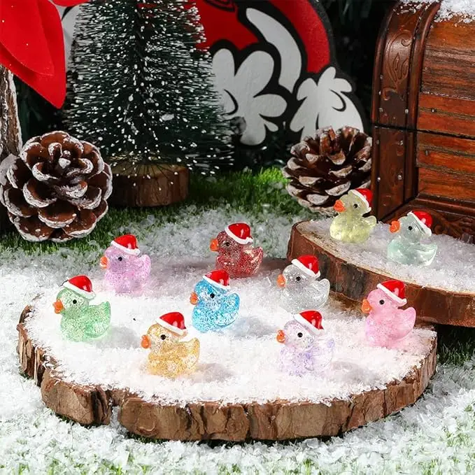 Christmas Mini Glitter Ducks Colorful Tiny Small Little Resin Miniatures Ducks Figures for Xmas Gift Party Favors Decor