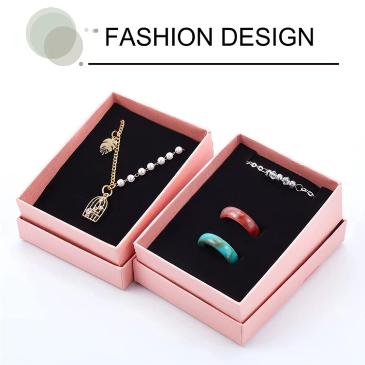 Pink Rectangle Cardboard Jewelry Gift Box Packaging Small Kraft Box for Jewelry Set with Sponge Liner Cushion
