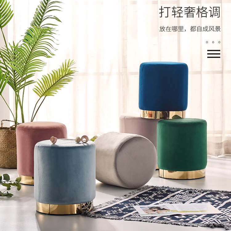 Stool New Sale Dining Round Modern Indoor Home Foot Step Living Room Furniture Metal Chairs Ottoman Velvet Luxury Gold Stools
